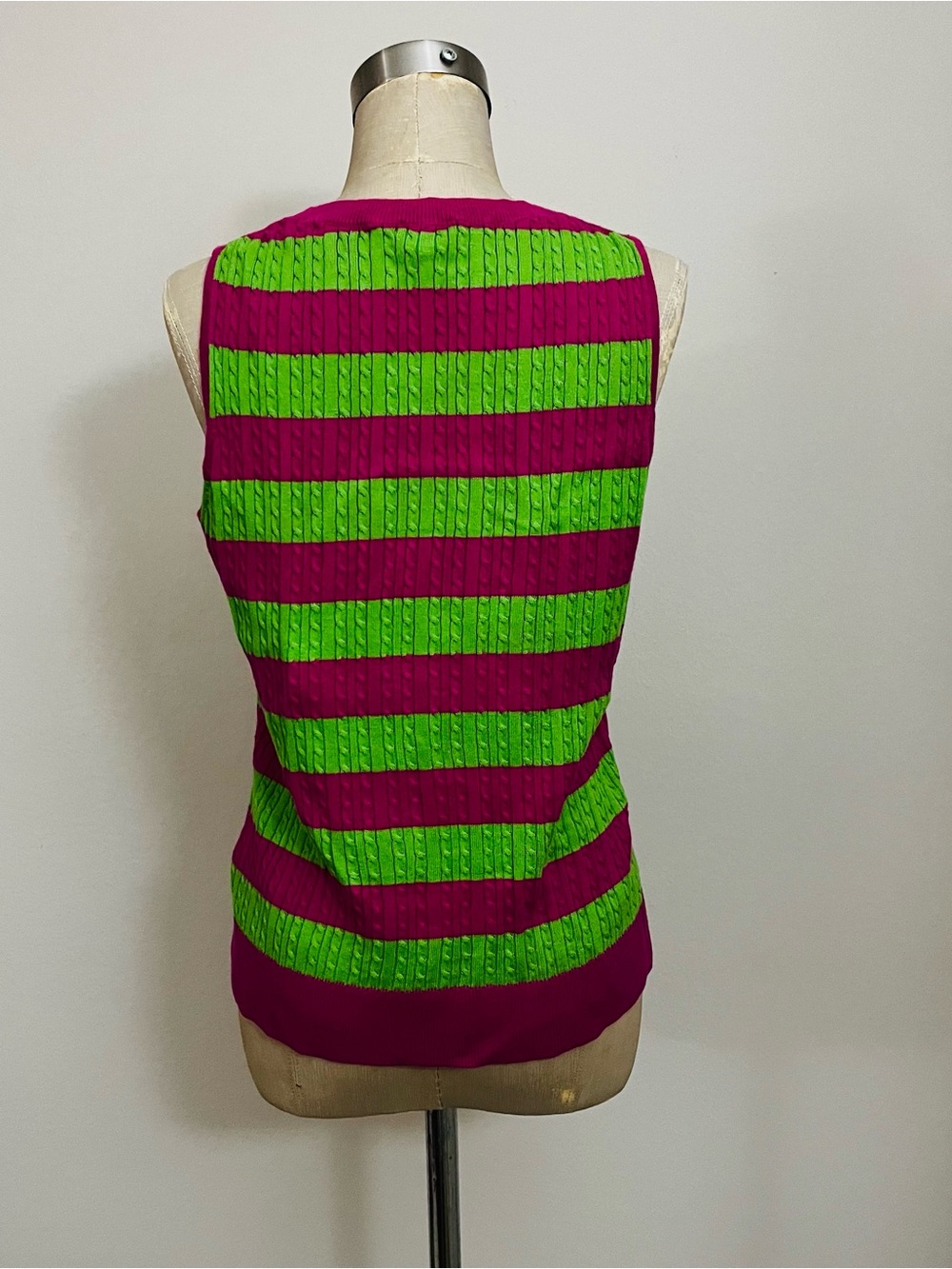 Talbots Fuchsia and Lime Striped Cable-Knit Sleeveless Top - Picture 2 of 4